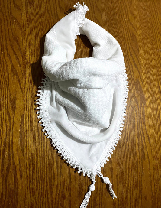 White Keffiyeh, Plain Arab Scarf, Unique Special HandCrafted, Palestine Traditional Style Vintage Dress, Shemagh hatta, Original Pure color