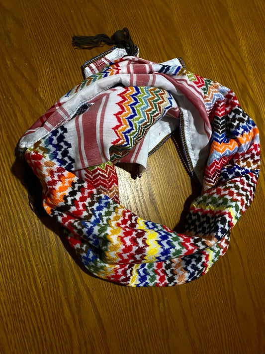 Rainbow Keffiyeh Unique Scarf, Shemagh Arab Palestine Vintage Dress Hatta Bandana Kofya Handmade Cocktail Colours, Woven Stitch Not Printed