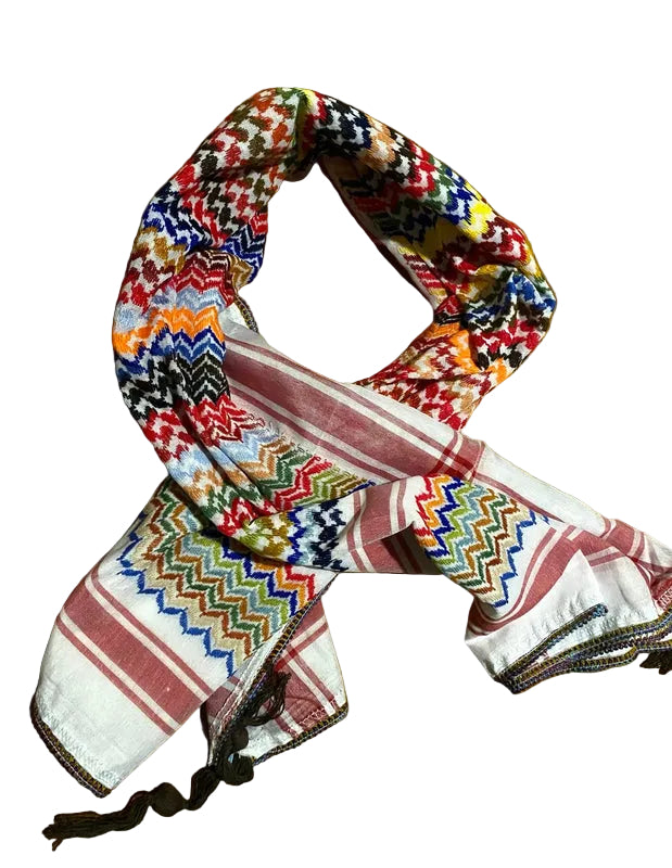 Mixed Rainbow Keffiyeh, Unique Sahara Arab Scarf, Bandana faceCover, Palestine Headwear Windproof Vintage dress Hatta Shemagh Cocktail