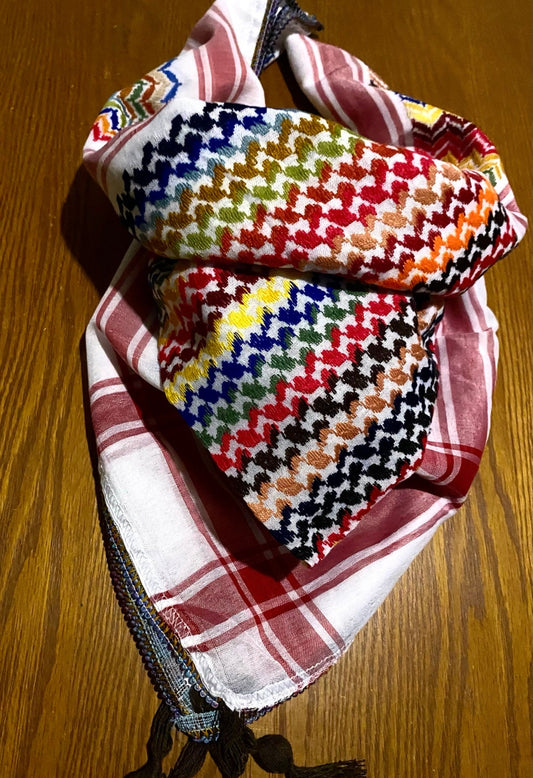 Palestine Unique Keffiyeh Shemagh, Arab Scarf, Vintage Dress Hatta Bandana Kofya Handmade Rainbow Cocktail Colours, Woven Stitch Not Printed