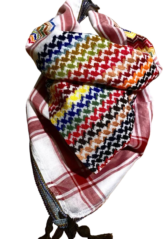 Mixed Rainbow Keffiyeh, Unique Sahara Arab Scarf, Bandana faceCover, Palestine Headwear Windproof Vintage dress Hatta Shemagh Cocktail