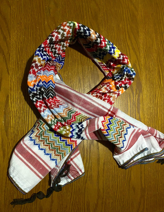 Palestine Rainbow Scarf, Unique Keffiyeh Shemagh, Arab Vintage Dress Hatta Bandana Kofya Handmade Cocktail Colours, Woven Stitch Not Printed