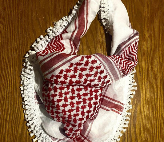 Red Unique Scarf, Woven Stitched face Cover, Headwear wrap, Arab Jordanians Bedouins Desert Vintage dress, Hatta Shemagh Unisex With tassels