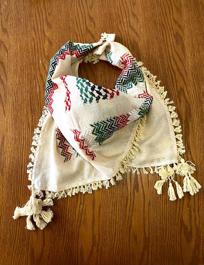Beige Rainbow Arab Sahara Scarf Keffyieh, Unique Arab Scarf Shemagh, Shawl fabric MultiUse faceCover, Headwear Windproof,Vintage dress Hatta