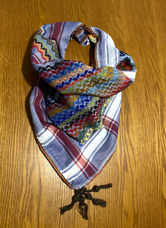 Purple Keffiyeh Palestine Scarf, Unique Arab Bandana, Headwear Mask, Vintage dress Hatta Shemagh Kuffyieh Cocktail Rainbow Mixed Colours