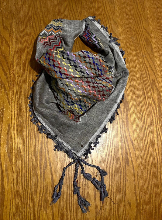 Grey Rainbow Unique Palestine Scarf, Sahara Bandana Kofya, Arab Desert Keffiyeh OldStyle Vintage dress Hatta Shemagh Headwear Mixed Colours
