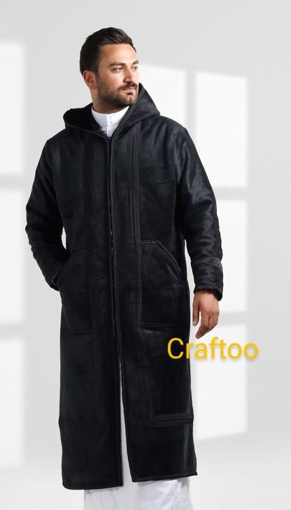 Farwa Hoodie Bisht Coat, Unique Fur, Morocco Arab Style Winter Coat, Warm Heavy, Unisex Clothing, Vintagec Traditional Westerns مغربي