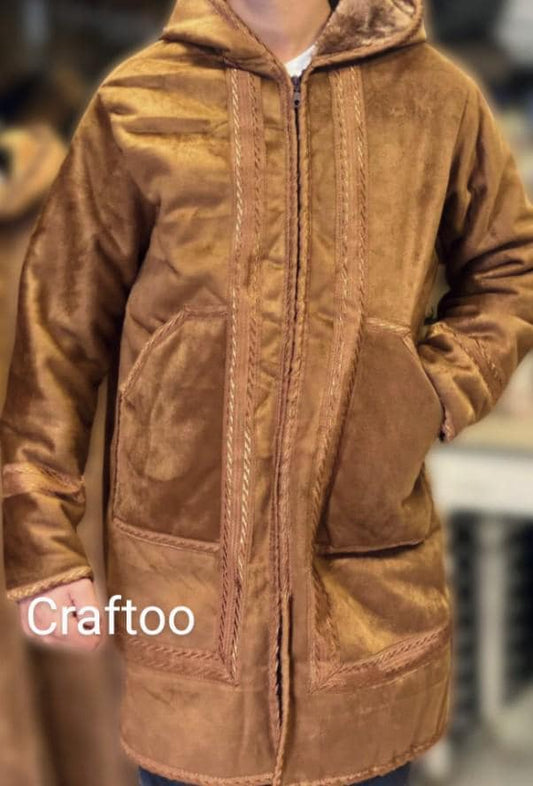Farwa Hoodie Coat Algeria Arab Style Winter jacket Coat, Unique Fur, Warm and Heavy, Unisex Clothing, Vintagec Traditional Western Pattern