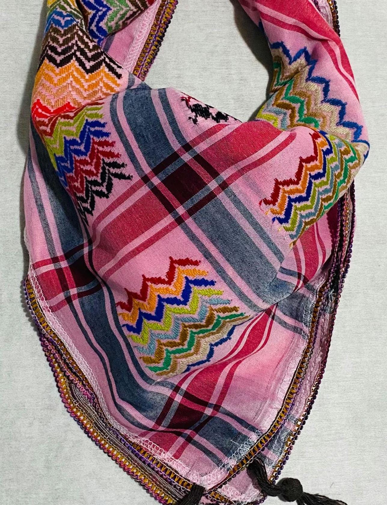 Pink Rainbow Keffiyeh Palestine Scarf, Unique Arab Desert Bandana face Cover, Headwear Head wrap Mask, Vintage dress Hatta, Mixed Cocktail