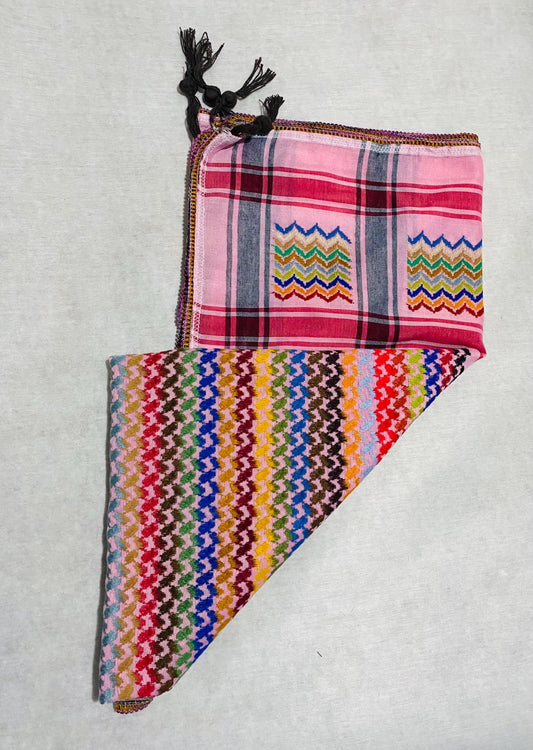 Keffiyeh Pink Palestine Scarf, Unique Arab Desert Bandana Shawl Headwear Windproof Mask, Vintage dress Hatta Shemagh mixed Colourful colours