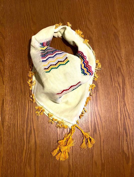 Yellow Rainbow Beige Unique Arab Sahara Scarf Keffyieh, Shawl fabric MultiUse faceCover, Headwear Windproof, Vintage dress Hatta tassels