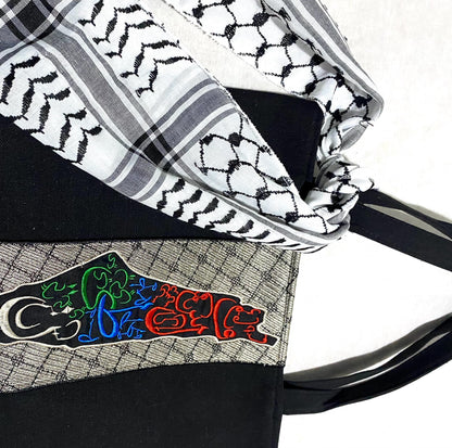Palestine Map Canvas Tote Bag, Keffiyeh Scarf, Shoulder Bag, Vintage Unique Handmade Heavy Work multi-function Zipper Bag