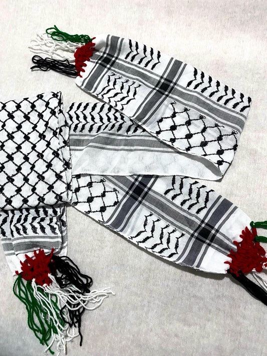 Palestine Kuffiyeh Flag Scarf, Keffiyeh Arabian Arafat Hatta design, Student Graduation, Tie kofyah Scarves, Bandana 54inch X 4.6inch