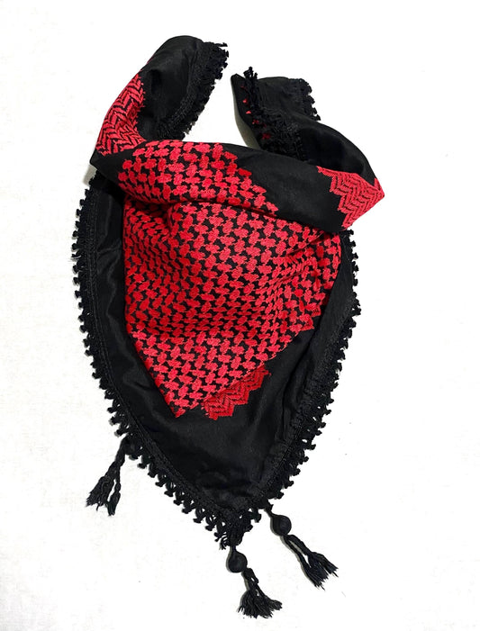 Palestine Keffyieh, Unique Arab Scarf Shemagh, Mult-functional face Cover, Headwear Windproof  Mask, Vintage dress Hatta Black Red
