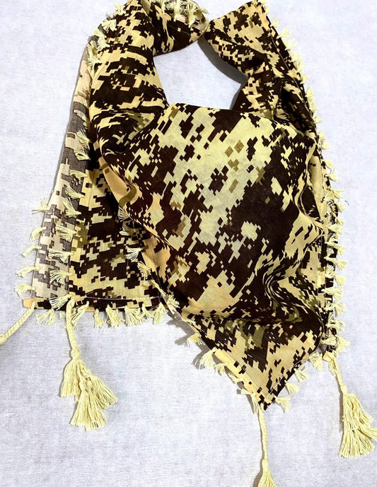 Army Force Scarf, Unique Arab Scarf Shemagh, Mult-functional face Cover, Headwear Windproof  Mask, Vintage dress Hatta Beige Yellow Mixed