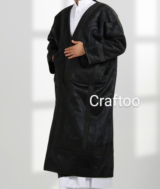 Black Farwa Bisht Coat, Unique Fur, Arab Style Winter Coat, Warm and Heavy, Unisex Clothing, Vintage Traditional Western Pattern, Elegance