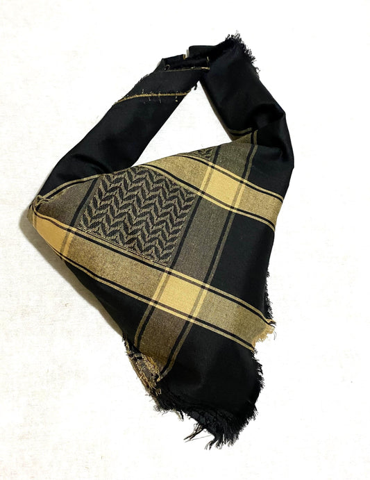 Unique Sahara Scarf desert Arab Bandana face Cover, Headwear Mask vintage dress Hatta Shemagh Keffyieh Kofya, Mixed Beige Black
