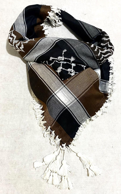 Unique Scarf, Arabian Sahara Bandana Kofya, India Style,Shwal Keffiyeh OldStyle Vintage dress, Hatta Headwear Mixed Brown Colours