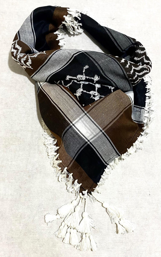 Unique Scarf, Arabian Sahara Bandana Kofya, India Style,Shwal Keffiyeh OldStyle Vintage dress, Hatta Headwear Mixed Brown Colours