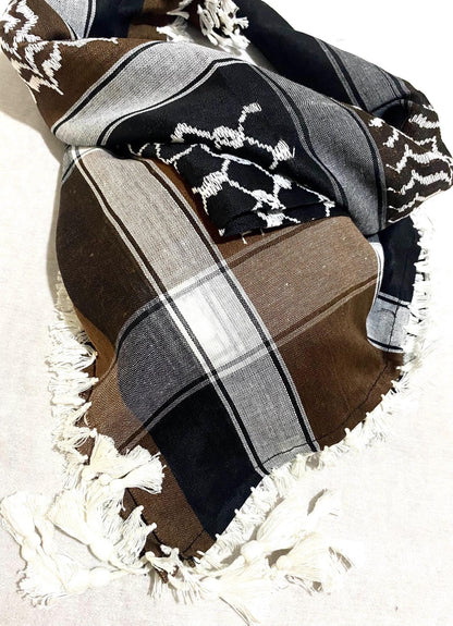 Unique Scarf, Arabian Sahara Bandana Kofya, India Style,Shwal Keffiyeh OldStyle Vintage dress, Hatta Headwear Mixed Brown Colours