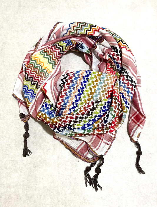 Mixed Rainbow Keffiyeh, Unique Sahara Arab Scarf, Bandana faceCover, Palestine Headwear Windproof Vintage dress Hatta Shemagh Cocktail
