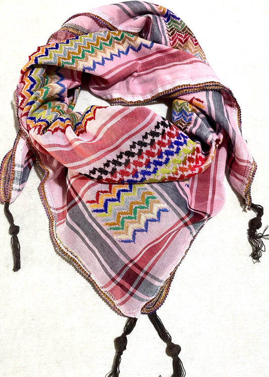 Keffiyeh Pink Palestine Scarf, Unique Arab Desert Bandana Shawl Headwear Windproof Mask, Vintage dress Hatta Shemagh mixed Colourful colours