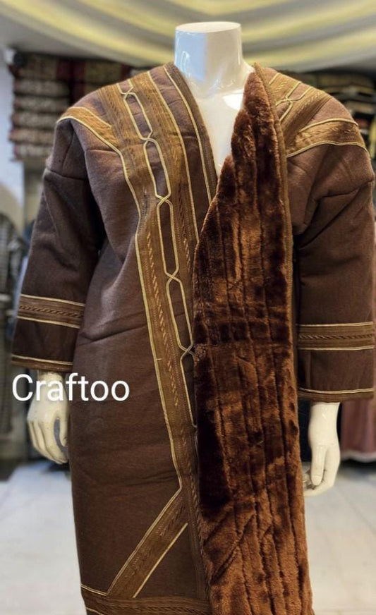 Arabian Farwa Winter Coat, Unique Fur, Arab Style Winter Coat, Warm and Heavy, Bisht Unisex Clothing,Vintage Traditional Western Pattern قصب