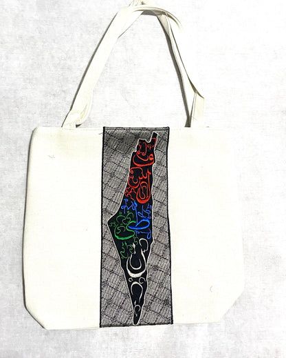 Palestine Map Canvas Tote Bag With Keffiyeh Scarf, Shoulder Bag, Vintage Unique Handmade Heavy Work multi-function Zipper Bag, 2 pieces