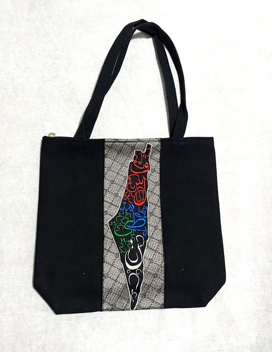 Palestine Map Canvas Tote Bag, Keffiyeh Scarf, Shoulder Bag, Vintage Unique Handmade Heavy Work multi-function Zipper Bag