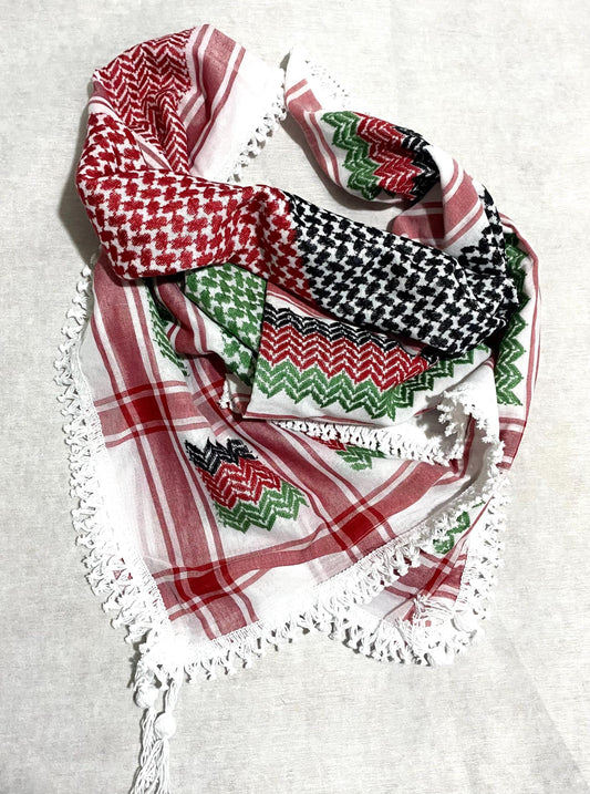 Kuffiyeh Palestine Flag Scarf, Unique Keffiyeh Hatta Shemagh Shawl HiQuality Mixed 4 Colours, Desert Bandana Kofya OldStyle Vintage dress