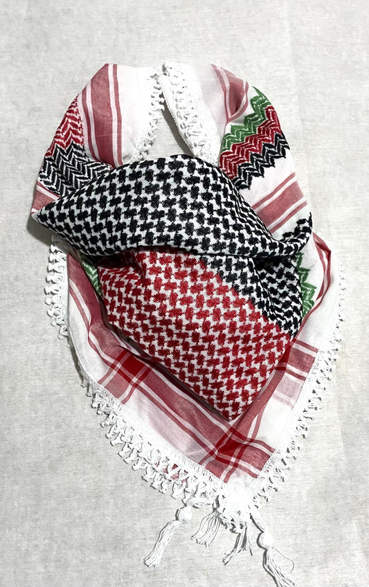 Kuffiyeh Palestine Flag Scarf, Unique Keffiyeh Hatta Shemagh Shawl HiQuality Mixed 4 Colours, Desert Bandana Kofya OldStyle Vintage dress