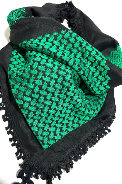 Unique Green Scarf, Arabian Sahara Bandana Kofya, India Style,Shwal Keffiyeh OldStyle Vintage dress, Hatta Shemagh Headwear mixed Black