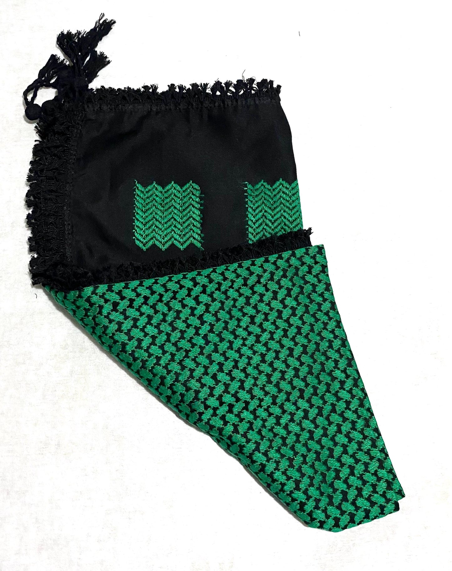 Unique Green Scarf, Arabian Sahara Bandana Kofya, India Style,Shwal Keffiyeh OldStyle Vintage dress, Hatta Shemagh Headwear mixed Black