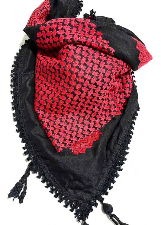 Palestine Keffyieh, Unique Arab Scarf Shemagh, Mult-functional face Cover, Headwear Windproof  Mask, Vintage dress Hatta Black Red
