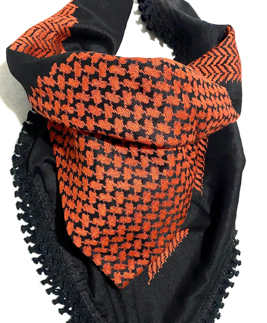 Orange Keffiyeh Scarf, Desert Bandana face Cover, Sahara Arabian Palestine Headwear, Vintage dress Hatta Shemagh Kuffyieh Mixed 2 Colours