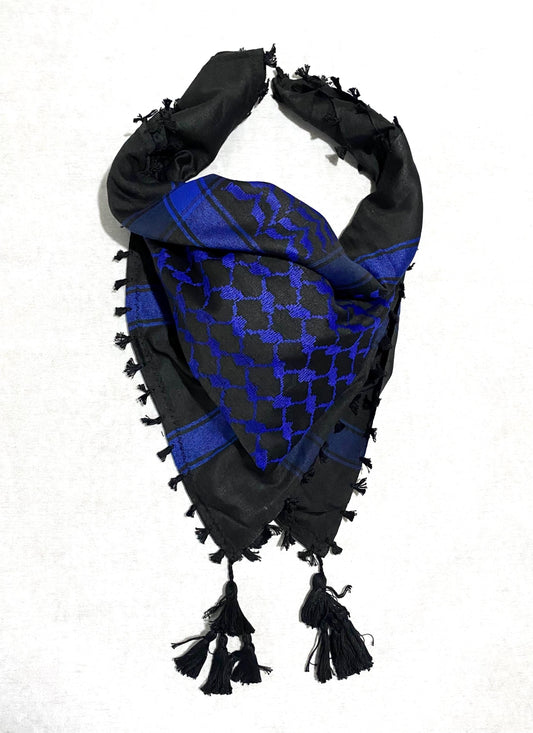Unique Blue Scarf, Arabian Sahara Bandana Kofya, India Style,Shwal Keffiyeh OldStyle Vintage dress, Hatta Shemagh Headwear Mixed Black color