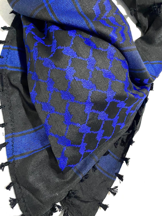 Unique Blue Scarf, Arabian Sahara Bandana Kofya, India Style,Shwal Keffiyeh OldStyle Vintage dress, Hatta Shemagh Headwear Mixed Black color