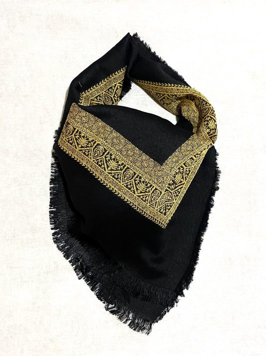 Keffiyeh Gold Line Unique Woven Scarf, Desert Bandana Kofya, Arab OldStyle Vintage dress, Hatta Shemagh Kuffyieh Scarf, Mixed Black colors