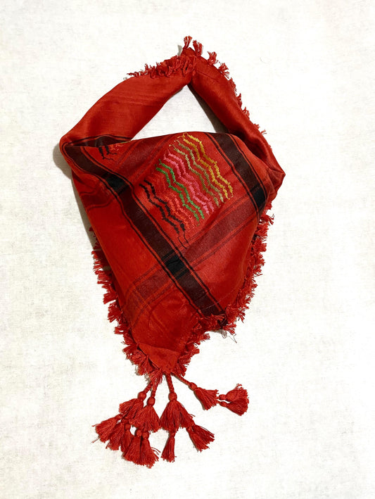 Red Rainbow Unique Palestine Scarf, Sahara Bandana Kofya, Arab Desert Keffiyeh OldStyle Vintage dress Hatta Headwear Mixed Cocktails Colours