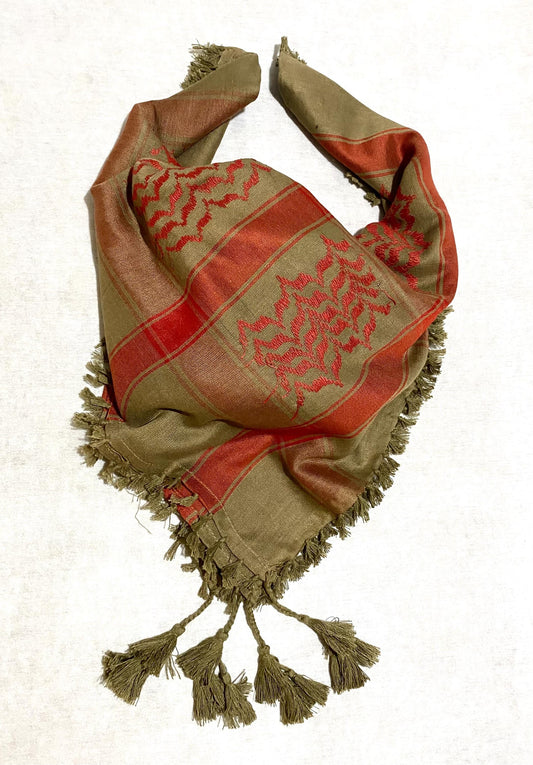 Unique Scarf, Arabian Sahara Bandana Kofya, India Style,Shwal Keffiyeh OldStyle Vintage dress, Hatta Headwear Mixed Green Red Colours