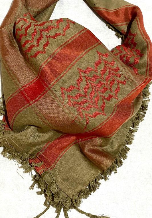 Unique Scarf, Arabian Sahara Bandana Kofya, India Style,Shwal Keffiyeh OldStyle Vintage dress, Hatta Headwear Mixed Green Red Colours
