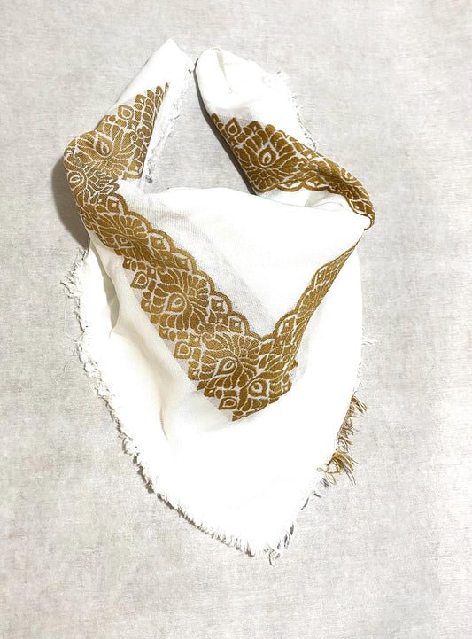 White Unique Scarf, Gold Line Woven Stitched Not Printed, Desert Bandana Kofya, Arab Tradition OldStyle Vintage dress, Hatta Shemagh Keffiye