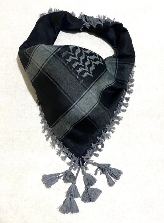 Unique Arab Scarf, Woven Stitched, NOT Printed, Keffyeih Cover Headwear,Vintage dress Hatta Shemagh Kuffyieh,Unisex Mask, mixed Black Grey