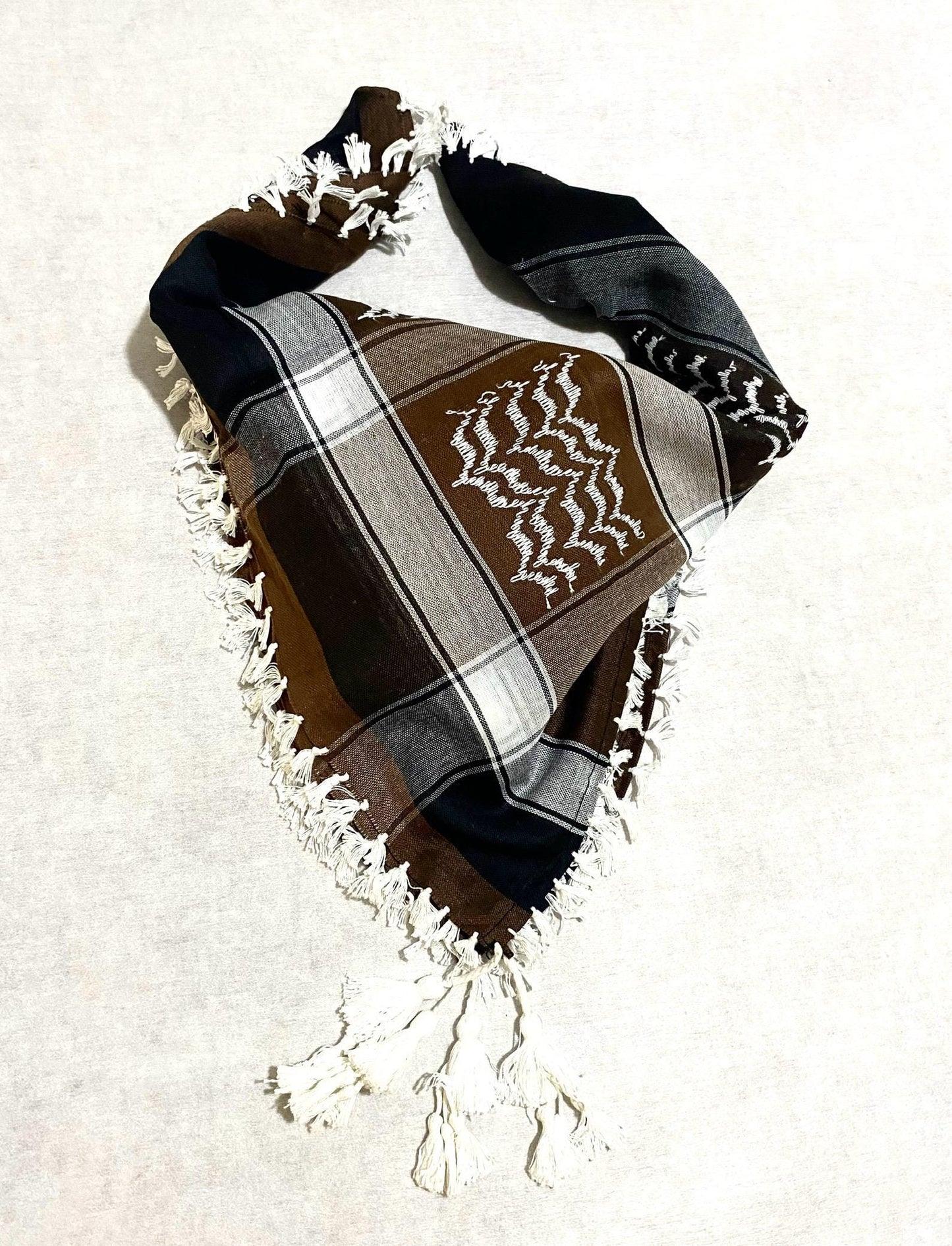 Unique Scarf, Arabian Sahara Bandana Kofya, India Style,Shwal Keffiyeh OldStyle Vintage dress, Hatta Headwear Mixed Brown Colours