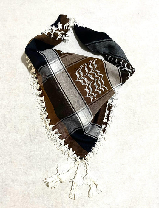 Unique Scarf, Arabian Sahara Bandana Kofya, India Style,Shwal Keffiyeh OldStyle Vintage dress, Hatta Headwear Mixed Brown Colours