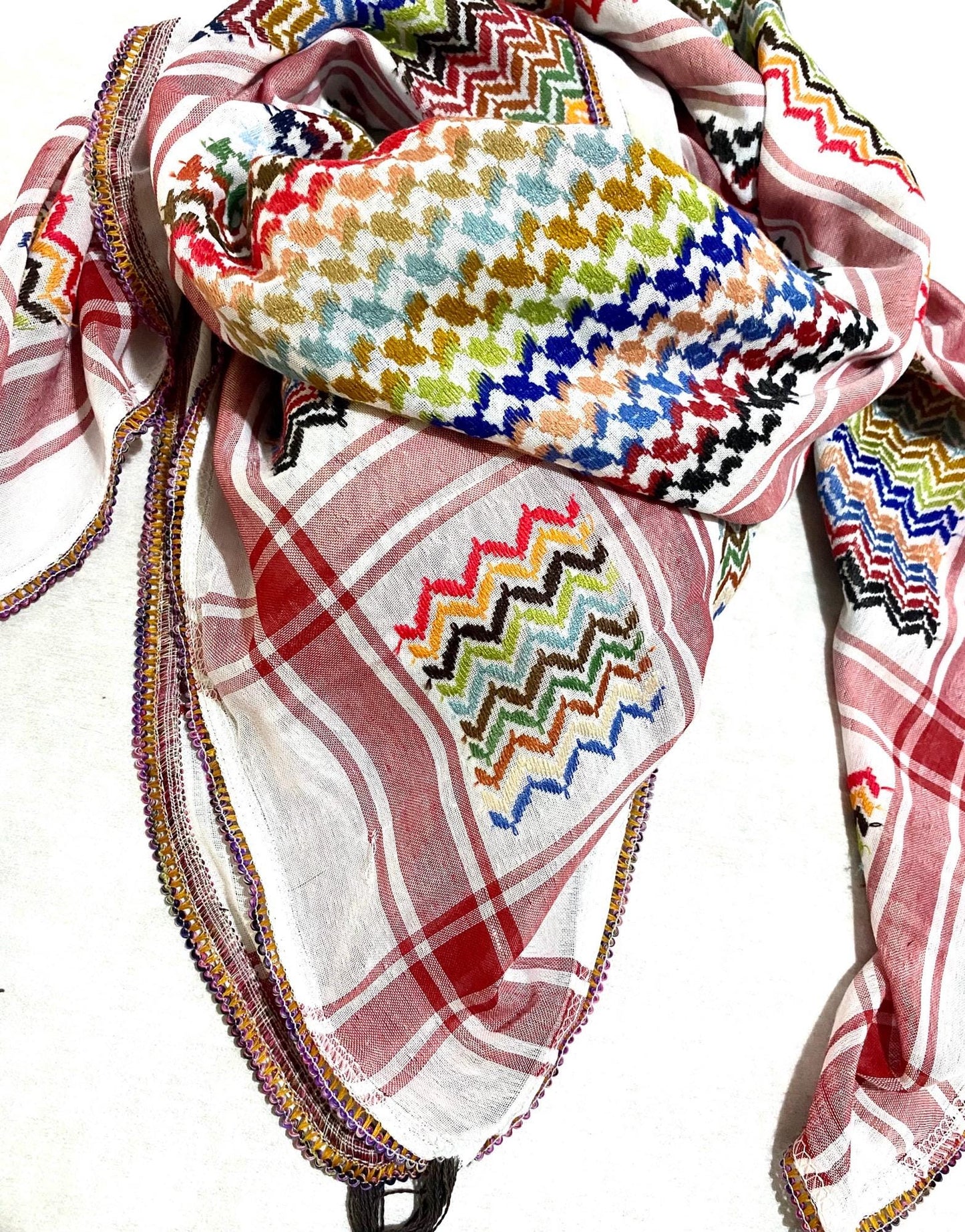 Mixed Rainbow Keffiyeh, Unique Sahara Arab Scarf, Bandana faceCover, Palestine Headwear Windproof Vintage dress Hatta Shemagh Cocktail