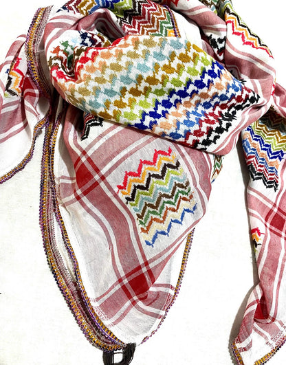 Mixed Rainbow Keffiyeh, Unique Sahara Arab Scarf, Bandana faceCover, Palestine Headwear Windproof Vintage dress Hatta Shemagh Cocktail