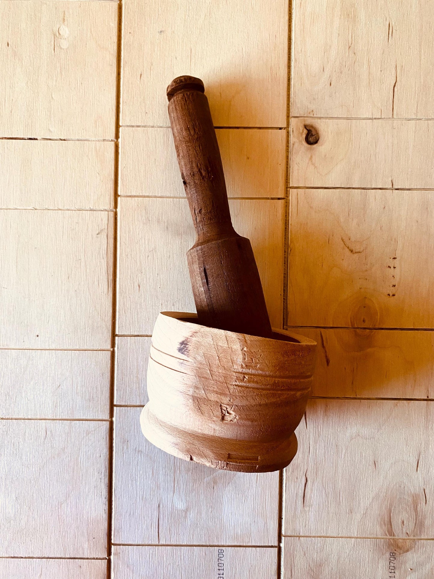 Rustic Mortar And Pestle, Vintage 1970's Kitchen Essential Tool Chefs Supply, Unique Rare Handmade Gift, Antique Wood collectible