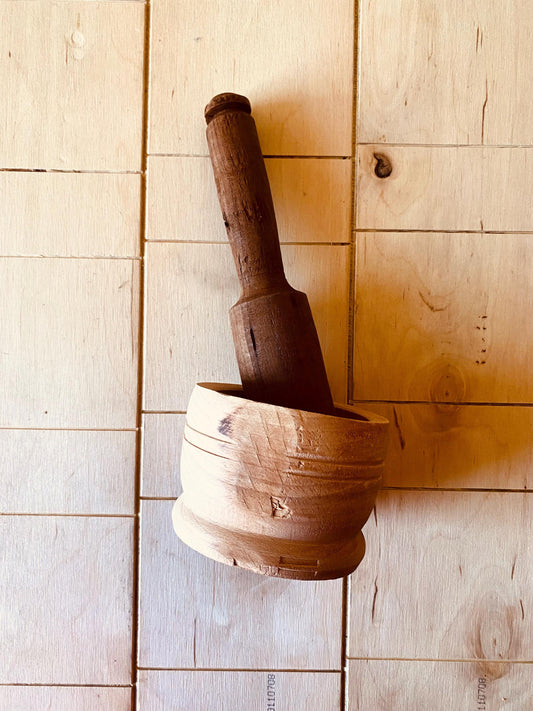 Rustic Mortar And Pestle, Vintage 1970's Kitchen Essential Tool Chefs Supply, Unique Rare Handmade Gift, Antique Wood collectible