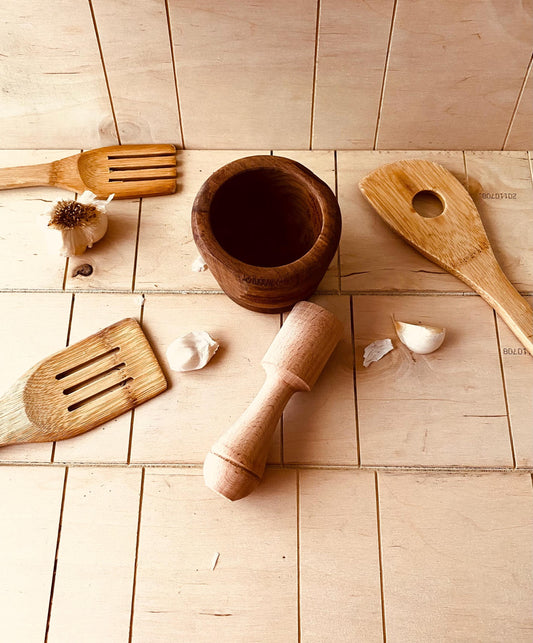 Vintage Rustic Mortar And Pestle, Old style 1970's Kitchen Essential Tool Chefs Supply, Unique Rare Handmade Gift, Antique Wood